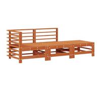 QJBSAVVA Set di 3 divani da giardino in legno massello di pino, mobili modulari per terrazza e balcone, moderno divano ad angolo, divano centrale e poggiapiedi, per esterni, marrone cera