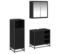 QJBSAVVA Set di 3 mobili da bagno in rovere nero, 65 x 33 x 60 cm, da appendere alla parete, con specchio e spazio di archiviazione, design moderno per ambienti piccoli e piccoli