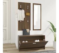 QJBSAVVA Set di 3 mobili da corridoio, scarpiera con specchio e guardaroba, effetto quercia, in legno, salvaspazio, per corridoio e ingresso