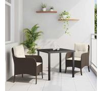 QJBSAVVA Set di 3 mobili da giardino in polyrattan, colore marrone, 80 x 80 x 73 cm, moderno gruppo da pranzo per esterni, con cuscino rimovibile, per balcone, terrazza e giardino