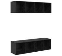 QJBSAVVA Set di 3 mobili per TV, in legno di quercia nera, 37 x 37 x 142 cm, in legno di legno, moderna mensola da parete con 7 tavole, salvaspazio per soggiorno, corridoio e camera da letto