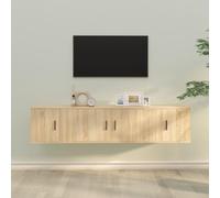 QJBSAVVA Set di 3 mobili per TV, in legno di rovere Sonoma, con montaggio a parete, salvaspazio, da appendere, 100 + 2 x 40 cm, design moderno per soggiorno, corridoio e camera da letto