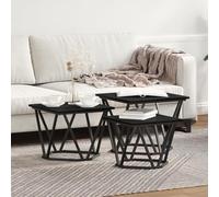 QJBSAVVA Set di 3 Tavolini da Salotto Quadrati Nero in Legno Ingegnerizzato con Design Moderno Salvaspazio Impilabili per Soggiorno