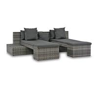 QJBSAVVA Set di 4 divani da giardino in polyrattan, set lounge con 2 divani e 2 lettini, inclusi 5 cuscini e 2 cuscini per seduta, per giardino e terrazza, grigio, 240 x 74 x 65 cm