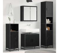 QJBSAVVA Set di 4 mobili da bagno in rovere nero, 65 x 33 x 60 cm, con armadietto a specchio e spazio di archiviazione, moderno e sottile, set di mobili da bagno per piccoli bagni