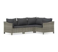 QJBSAVVA Set di 4 mobili da giardino con cuscini, moderni set di mobili da giardino in polyrattan grigio, modulari, con telaio ad aria in acciaio, per giardino, balcone e terrazza