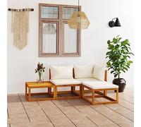 QJBSAVVA Set di 4 mobili da giardino in legno di acacia color crema, 68 x 68 cm, con spessi cuscinetti, modulari, per esterni, balcone, terrazza, robusto, set da giardino, piccolo balcone