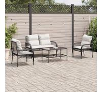QJBSAVVA Set di 4 mobili da giardino in polyrattan, colore nero, con cuscino di seduta, 122 x 57 x 78 cm, design moderno, robusto e resistente ai raggi UV, per giardino, terrazza o piccolo balcone
