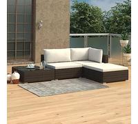 QJBSAVVA Set di 4 mobili da giardino in polyrattan, marrone, 70 x 70 x 52,5 cm, robusto, con cuscino, design moderno, per terrazza, balcone, giardino