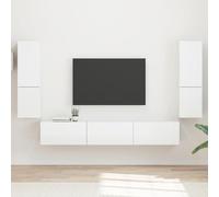 QJBSAVVA Set di 4 mobili per TV, bianco lucido, 30 x 31 x 60 cm, montaggio a parete, design moderno, risparmio di spazio, per soggiorno, camera da letto, ufficio