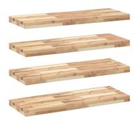 QJBSAVVA Set di 4 scaffali sospesi, 80 x 30 x 4 cm, in legno di acacia massiccio, non trattata, per libri, bagno, cucina, soggiorno, camera da letto, corridoio