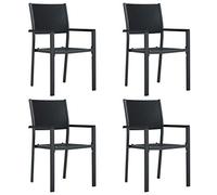 QJBSAVVA Set di 4 sedie da giardino, colore nero, per esterni, effetto rattan, in plastica robusta e telaio in acciaio, sedie da terrazza, 58,5 x 53,5 x 88,5 cm