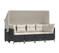 QJBSAVVA Set di 5 divani da giardino con cuscini e tettuccio parasole estensibile, set lounge in polyrattan nero, set modulare per giardino, terrazza e balcone