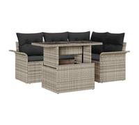 QJBSAVVA Set di 5 divani da giardino in polyrattan grigio chiaro, set modulare da giardino con cuscini e tavolo, set da 4 posti per terrazza ed esterni, design intrecciato a mano