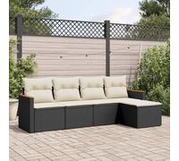 QJBSAVVA Set di 5 divani da giardino in polyrattan nero, 55 x 62 x 69 cm, con cuscino rimovibile, design moderno, robusto e modulare per giardino, terrazza e piccolo balcone