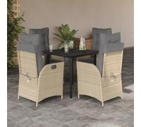 QJBSAVVA Set di 5 mobili da balcone in polyrattan, 80 x 80 cm, con poltrone regolabili, colore beige, per terrazze, piccoli balconi e giardini