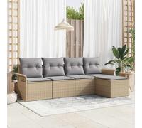 QJBSAVVA Set di 5 mobili da giardino in polyrattan, colore beige, 251 x 117 x 85 cm, materiale robusto per uso esterno, piccoli balconi e terrazzi