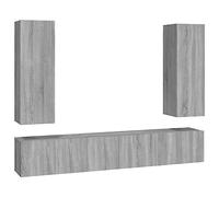 QJBSAVVA Set di 5 tavole TV grigio Sonoma in legno 60 x 30 x 30 e 30 x 30 x 90 cm, mobili da soggiorno con ampio spazio di archiviazione, montaggio a parete per Living Room e camera da letto
