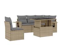 QJBSAVVA Set di 6 divani da giardino con cuscini beige, in polyrattan, con tavolo regolabile e ripiani integrati con molle a gas nei braccioli, design da giardino modulare per terrazza