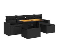 QJBSAVVA Set di 6 divani da giardino con cuscini, in polyrattan, con tavolo regolabile e vano portaoggetti, set modulare da giardino per terrazza e balcone