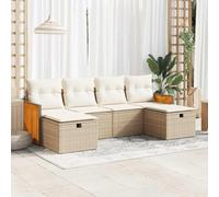 QJBSAVVA Set di 6 divani da giardino in polyrattan beige con vano portaoggetti e sacchetti impermeabili 55 x 62 x 69 cm, moderno set lounge per balcone e terrazza