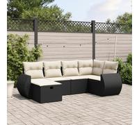 QJBSAVVA Set di 6 divani da giardino in polyrattan nero con cuscino bianco crema 62 x 62 cm, modulo angolare 110 kg, design moderno e lounge modulare per balcone, terrazza e giardino