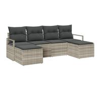 QJBSAVVA Set di 6 divani da giardino modulari in polyrattan grigio chiaro, con seduta e sgabello, elegante set di sedute per 4 persone, terrazza, balcone e giardino