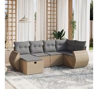 QJBSAVVA Set di 6 lounge da giardino in mix beige, divano ad angolo in rattan sintetico e divano centrale, portata 110 kg, piccolo risparmio di spazio e modulare per balcone, giardino, terrazza
