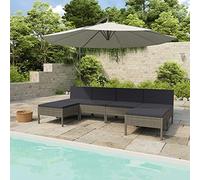 QJBSAVVA Set di 6 mobili da giardino grigio 57 x 69 x 67 cm, set di mobili modulari per esterni in rattan PE resistente alle intemperie con cuscini color antracite, salvaspazio per balcone, terrazza e