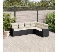 QJBSAVVA Set di 6 mobili da giardino in polyrattan nero con braccioli larghi, 65,5 x 62 x 69 cm, cuscino bianco crema, modulare per piccoli balconi e terrazzi