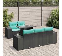 QJBSAVVA Set di 6 mobili da giardino in rattan PE nero, 55 x 62 x 69 cm, con cuscino blu per piccoli balconi, terrazze e angoli lounge