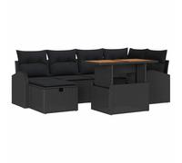 QJBSAVVA Set di 7 divani da giardino con cuscini neri, mobili modulari in polyrattan con tavolo regolabile in altezza e spazio per riporre oggetti, per giardino, terrazza e balcone