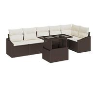 QJBSAVVA Set di 7 divani da giardino in polyrattan, marrone e crema, set modulare da giardino con tavolino da caffè e cuscini per terrazza, balcone ed esterni, 288,5 x 123,5 x 85 cm