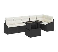 QJBSAVVA Set di 7 divani da giardino in polyrattan, set modulare con tavolo e vano portaoggetti, per giardino e terrazza, cuscini inclusi, nero e crema, 288,5 x 123,5 x 85 cm
