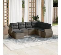 QJBSAVVA Set di 7 mobili da giardino in polyrattan, colore grigio, poltrona lounge modulare con carico di 110 kg, cuscino lavabile per esterni e contenitore per riporre piccoli balconi, terrazzi
