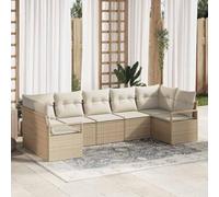 QJBSAVVA Set di 7 mobili da giardino modulari beige polyrattan lounge per balcone, terrazza, giardino, 289 x 122 x 85 cm, piedini regolabili in altezza, design moderno per esterni