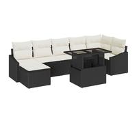 QJBSAVVA Set di 8 divani da giardino in polyrattan, set modulare da giardino, divano angolare con tavolo regolabile in altezza e spazio per riporre oggetti, per terrazza, giardino, colore nero crema