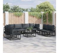 QJBSAVVA Set di 9 divani da giardino in alluminio nero con cuscino da esterno color antracite, design modulare lounge per 8 posti a sedere, salvaspazio per balcone, giardino e terrazza