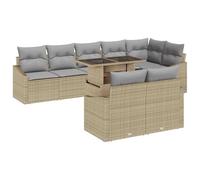 QJBSAVVA Set di 9 divani da giardino in polyrattan con cuscino, modulari, per terrazza e balcone, divano angolare con tavolo, beige e grigio chiaro, 288,5 x 123,5 x 85 cm