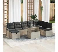 QJBSAVVA Set di 9 divani da giardino in polyrattan, grigio chiaro, per balcone, terrazza, 100 x 55 x 73 cm, con spazio per esterni, design moderno per giardino, balcone e terrazza