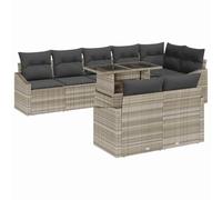 QJBSAVVA Set di 9 divani da giardino in polyrattan grigio chiaro, set modulare da giardino con cuscini per seduta e schienale, set lounge per esterni per giardino e terrazza, 288,5 x 123,5 x 85 cm