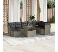 QJBSAVVA Set di 9 mobili da giardino in polyrattan, con tavolo a leva, grigio chiaro, 62 x 62 x 69 cm, moderno balcone, lounge per terrazza, cortile, sala da giardino