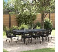 QJBSAVVA Set di 9 mobili da giardino in rattan sintetico, resistente alle intemperie, 211,5 x 90 x 74 cm, allungabile, per esterni, con 8 comode poltrone per balcone, terrazza e giardino