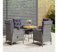 QJBSAVVA Set di bistrò da giardino, 5 pezzi, in polyrattan, grigio, 80 x 75 cm, pieghevole, con poltrone a gas per balcone, terrazza e piccola area salotto all'aperto