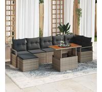 QJBSAVVA Set di divani da giardino, 8 pezzi, grigio polyrattan, 380 x 73 cm, modulare con ampio spazio per mobili da giardino, balcone, salone, piccolo, per terrazze, balconi