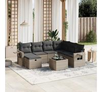 QJBSAVVA Set di divani da giardino, 8 pezzi, in polyrattan, grigio, divano ad angolo, 3 divani centrali, con braccioli, poggiapiedi, da tavolo, cuscino modulare per balcone, giardino, terrazza