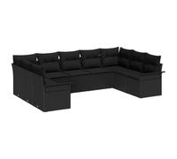 QJBSAVVA Set di divani da giardino a 9 posti con vano portaoggetti, modulare in rattan con cuscini, divano angolare e parti centrali in polyrattan, grande protezione dalle intemperie, per giardino e