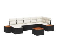 QJBSAVVA Set di divani da giardino con cuscini, 8 pezzi, in polyrattan, colore nero, modulare, per esterni, per terrazza e giardino, set di sedute con tavolo per 6 persone