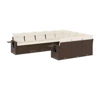 QJBSAVVA Set di divani da giardino da 10 pezzi con cuscini, in polyrattan marrone, set modulare per giardino, terrazza e cortile, tavoli in rattan PE resistente alle intemperie, con molle a gas