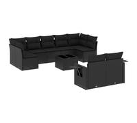 QJBSAVVA Set di divani da giardino da 10 pezzi con cuscino, in polyrattan, set modulare per giardino, terrazza e cortile, set modulare con tavolo da giardino e ripiano pieghevole